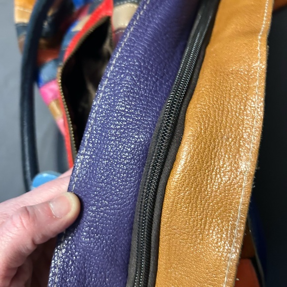 AmeriLeather Colorful Patchwork Soft Leather Tote Bag - Picture 6 of 6